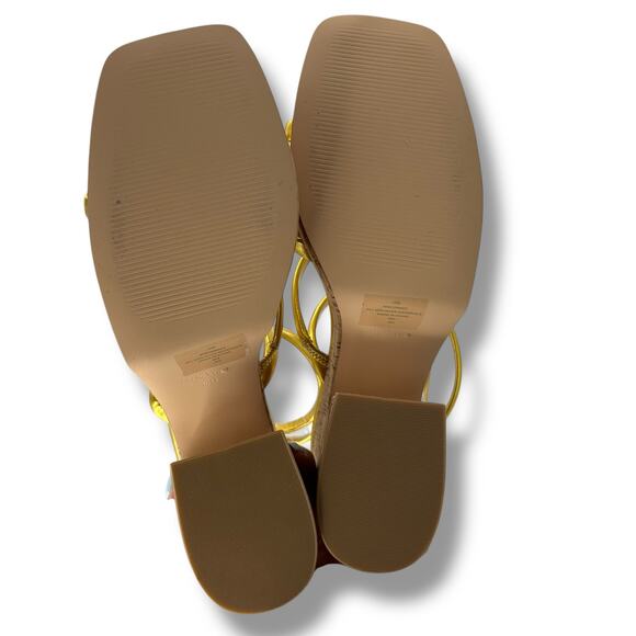 NEW Nine West Strappy Gold Platform Heels Size 10 Square Toe Retro Ankle Wrap - Picture 5 of 12